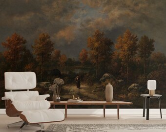 Old villages Removable Wallpaper, Old Style Landscape Walpaper,  Peel and Stick Walpaper, Vintage Decor, Old Landscape, Self Adhesive