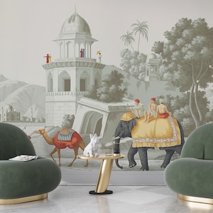 Papel de parede Boho, paisagem de papel de parede de elefante indiano, papel de parede 3D, vintage descascado e colado, papel de parede removível do deserto