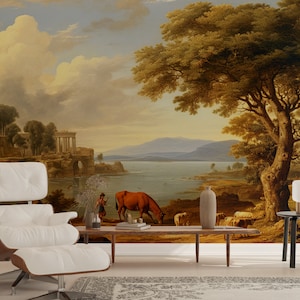 Old Style Landscape Walpaper, Landscape Wallpaper Peel and Stick, Vintage Wallpaper, Scenic Wallpaper Antique,Rural Painting Wallpaper