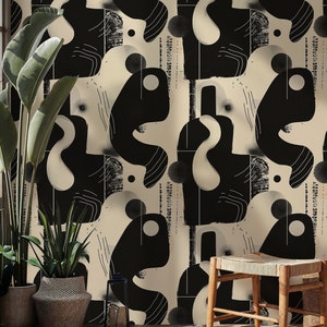 Modern Abstract Wallpaper, Dark and Boho Wallpaper Peel and Stick, Abstract Lines and Shapes Wallpaper, Removable, Peel and Stick Wall Mural