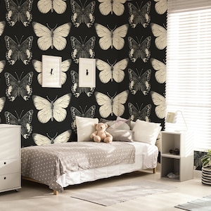 Dark Butterfly Wallpaper Peel and Stick, Dark Vintage Butterfly Wallpaper, Vintage Butterfly Wallpaper,Removable Wall Decor