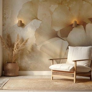 Papier peint floral vintage Ginkgo, fleurs beiges, papier peint amovible, décoration murale autocollant salon pour papier peint