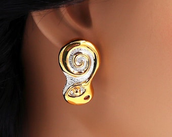 Fancy Clip On Golden Spiral Earrings, Non Pierced Ears, Clip On Earrings, 18k gold plated, Handmade kitsch Earrings, Faux bizoux