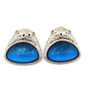 Big Clip On Blue Earrings, Non Pierced Ears, Clip On Earrings, Handmade kitsch Earrings, Dangle Earrings, Faux bizoux image 3