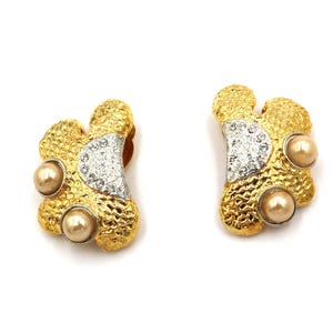 Golden Flower Clip On Earrings: 18k Gold Plated Faux Pearl