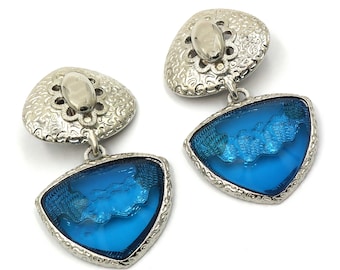 Enorme boho-klemoorbellen met blauwe edelstenen, stijlvolle handgemaakte niet-doorboorde oorsieraden, lichtgewicht en gemakkelijk te dragen
