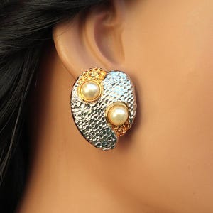 Golden Shell Clip On Earrings: 18k Gold Plated Faux Pearl