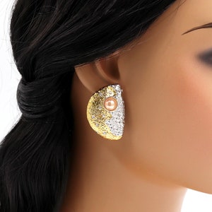 Golden Shell Clip On Earrings: 18k Gold Plated Faux Pearl