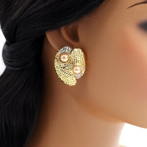Golden Shell Clip On Earrings: 18k Gold Plated Faux Pearl