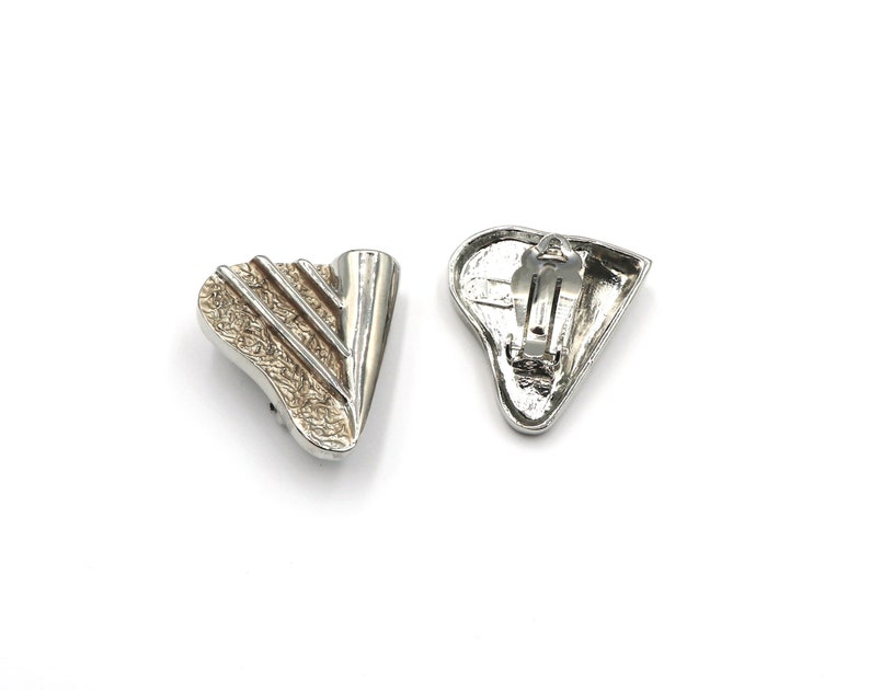 Large Clip On Silver Statement Earrings, Heart Shaped Clip On Earrings, Non Pierced Ears, Handmade kitsch Earrings zdjęcie 4
