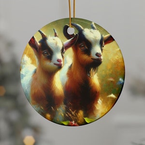 Goat Ceramic Ornament, 2-Side Print, Cute Farm Animal Ornament, Christmas Tree Decor, Farmhouse Holiday Gift