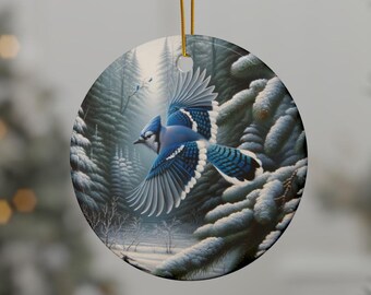 Winter Blue Jay Ornament | Birdwatcher Gift | Nature Lover Christmas Decoration | Backyard Birding Gift | Ornithology Gift