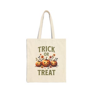 Halloween Trick or Treat Reuseable Cotton Canvas Tote Bag, Jack O’lantern Halloween Candy Bag, Halloween Shopping Bag