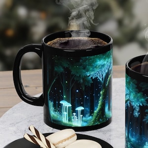 Enchanted Mystical Night Forest Mug, 11oz, fairycore, dark cottagecore, goblincore, fairytale mug