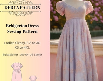 Bridgerton Gown,Fairy dress ,Regency,Elvish dress,Maxi Dress,Halloween costume,A0 A4 US Letter-US 2 to 30  Ball Gown-Empire Waist