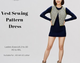 Front Tie Vest Sewing Pattern,Women Quilted Patchwork,Dress Patterns,Size:US2-30 (A0-A4-USLETTER)