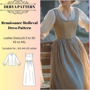 Renaissance Medieval Cosplay Dress and Corset Pattern,Fairy,Regency,Elvish dress,Maxi Dress,Halloween costume , A0 A4 US Letter-US 2 to 30'