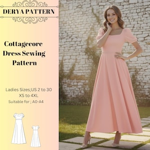 Cottagecore Dress Sewing Pattern,Women Dress Patterns, Medieval Ball Gown Size:US2-30 (A0-A4-USLETTER)