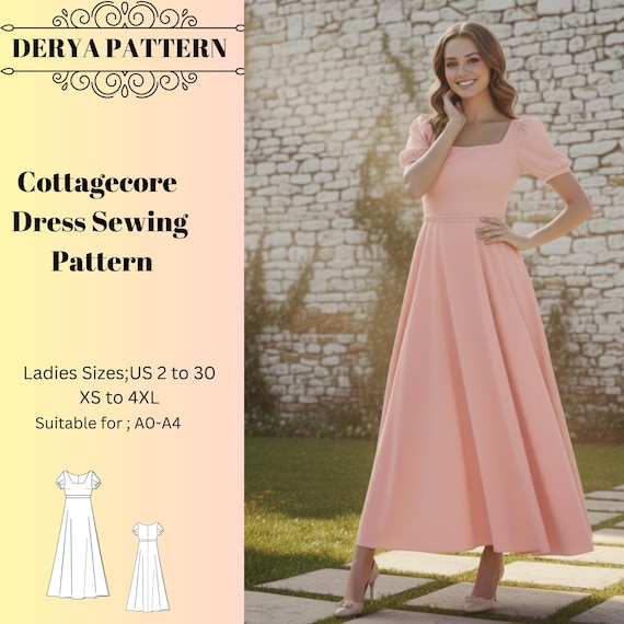 Cottagecore Dress Sewing Pattern,women Dress Patterns, Medieval Ball Gown  Size:us2-30 (A0-A4-USLETTER) - Etsy