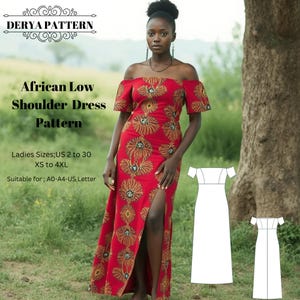 Vestido africano de hombros bajos, vestido Ankara, patrón de vestido con estampado africano, vestido para ocasiones especiales, vestido con estampado africano (tamaño carta A0 A4 EE. UU. - EE. UU. 2 a 30 pies)