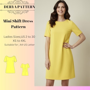 Mini Shift Dress Pattern,Summer sewing,Women Dress Patterns,Tunik,Spring,Size:US2-30 (A0-A4-USLETTER)