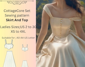 Fairy Cottagecore skirt and top  Pattern,Renaissance,Regency,Maxi Dress, A0-A4-Letter Sizes; US 2 to 30