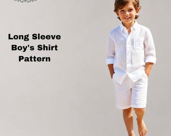 Boy Linen Shirt Sewing Pattern, Long Sleeve,Kids Dress Patterns,SummerSize:  (A4-A0, 2-6 Years)