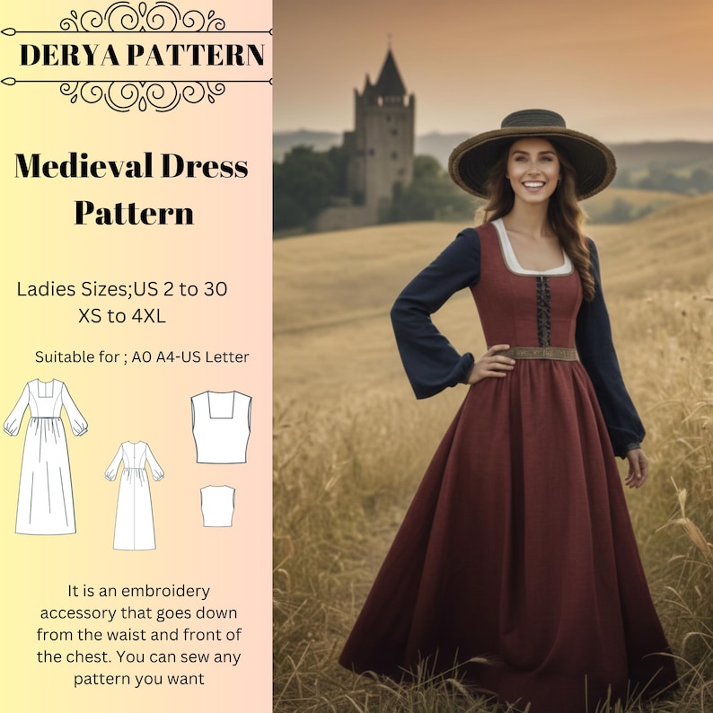 Medieval Dress & Midriff Crop Pattern,women Dress Patterns,elvish ...