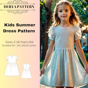 Girl&#39;s Summer Dress Sewing Pattern: Comfortable, daily use, Sizes 2-16 (A4-A0) (PDF Pattern) Digital