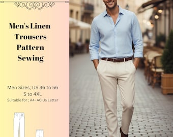 Men Linen Trousers Sewing Pattern: Summer Style (A4 A0) (Digital Download) size 36-56