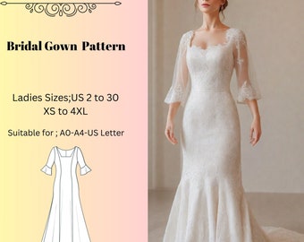 Bridal Gown Sewing Pattern, Ball Gown, Fairy Dress, Wedding Dress Pattern, A4 A0 US 2-30
