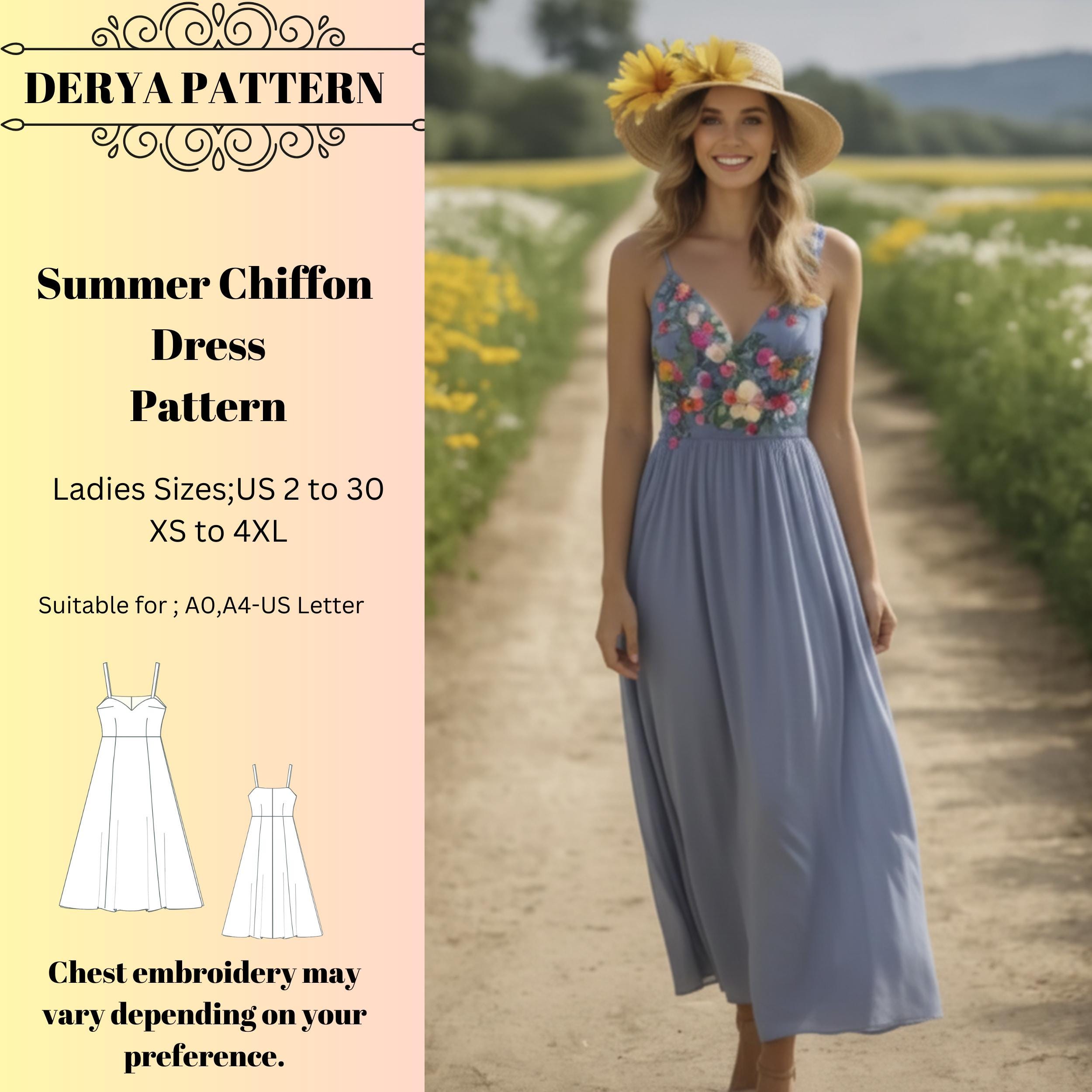 Summer Chiffon Dress Sewing Pattern,women Dress Patterns,strap Dresses,spring,  Size:us2-30 (A0-A4-USLETTER) - Etsy
