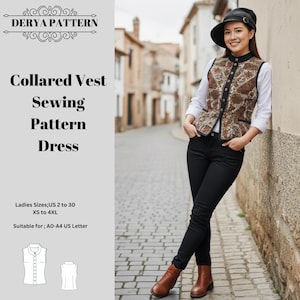 Patron de couture avec gilet à col/haut à nouer sur le devant/femme/tailles : (A0, A4-U 2 à 30) PDF
