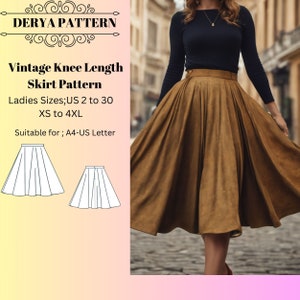 Vintage Knee Length Skirt Dress Pattern, Knee Length Skirt pattern, Prom Dress Pattern,Halloween costume , A0 A4 US Letter-US 2 to 30'