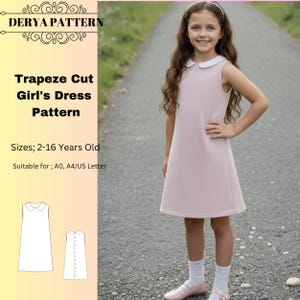 Trapeze Cut Girl's Dress Sewing Pattern,Kids Dress Patterns, Summer DressesYears:US2/16 (A0-A4-USLETTER)