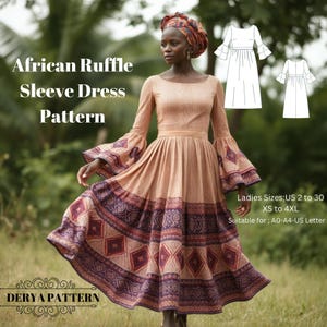 Afrikanisches Kleid mit Rüschenärmeln, Ankara-Kleid, afrikanisches Druckkleidmuster, Kleid für besondere Anlässe, afrikanisches DruckkleidA0 A4 US Letter-US 2 bis 30 &#39;