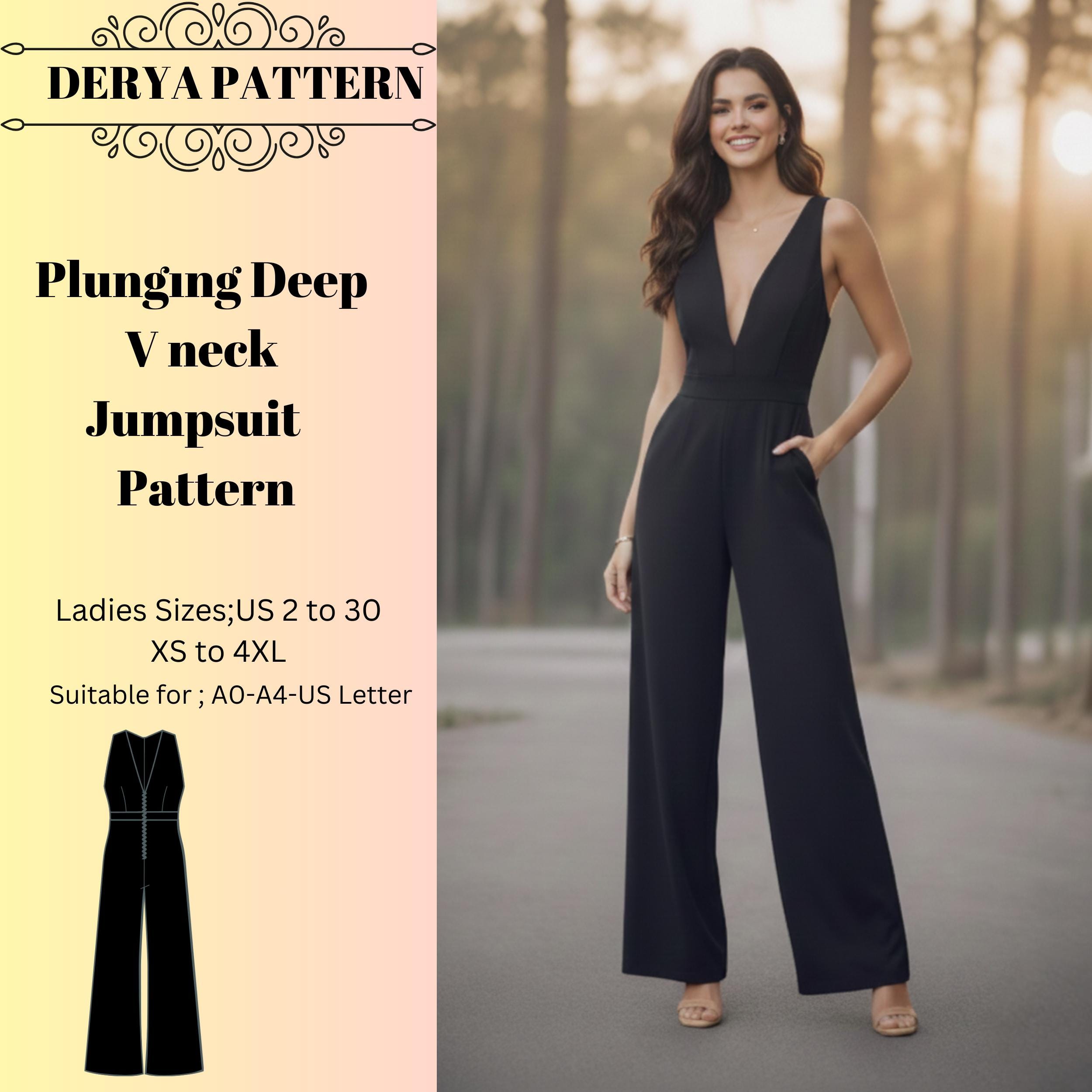 Deep V-neck Jumpsuit Sewing Pattern: Comfortable, Special (A4 A0