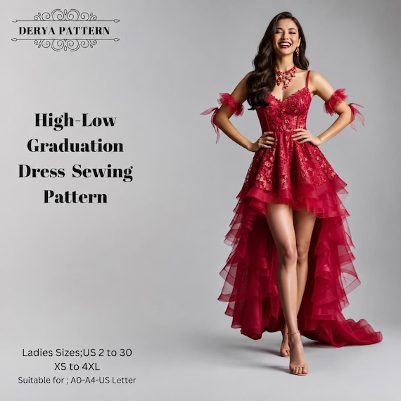 graduation dress patterns High-low Sewing Pattern,graduation Ball Gown,women Dress Patterns,size:us2-30 (A0-A4-USLETTER) Plus Size Mother of the Bride Dresses