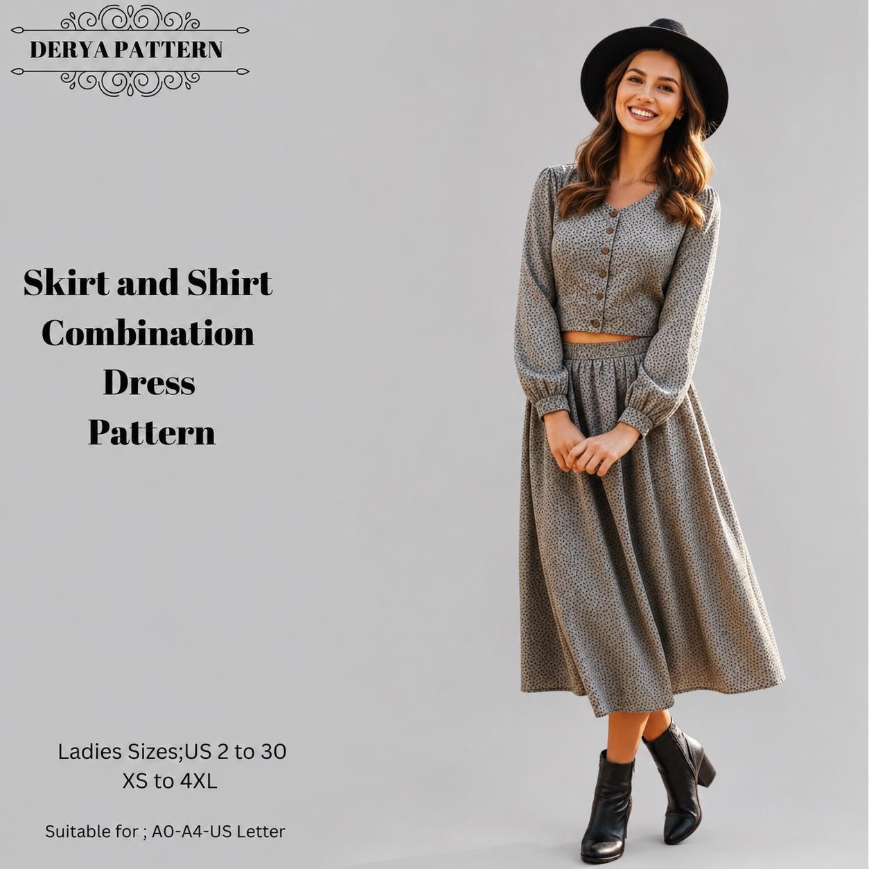 ladies dress combination Medieval Skirt and Shirt Sewing Pattern,Women Dress Patterns,Womens BlouseSize:US2-30 (A0-A4-USLETTER) MP11AUG23