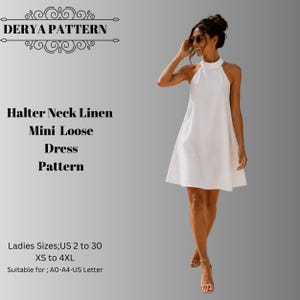 Mönster för halterneckklänning i linne, PDF, damklänningar, mönster, sommar / US2-30 (A0-A4-USLETTER)