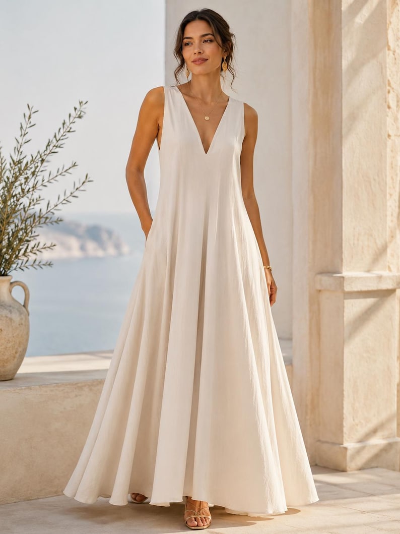 Greek Goddess Dress Pattern,Sleeveless Maxi Dress, Linen Dresses Sewing Patterns Size:US2-30 (A0-A4-USLETTER) image 3