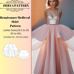 Renaissance Medieval Skirt ,Fairy,Regency,Elvish dress,maxi skirt,Halloween costume , A0 A4 US Letter-US 2 to 30&#39;