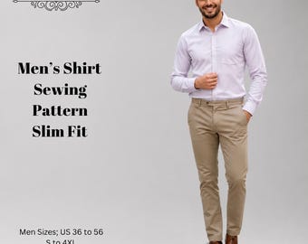 Slim Fit Men's Shirt Sewing Pattern/Boho Dress Patterns,Linen Blouse,Sizes ,36-56/A0-A4-USLETTER)
