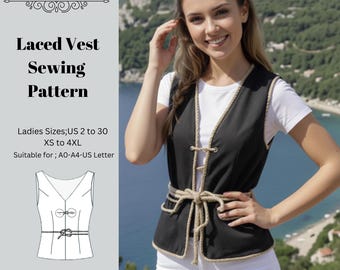 Lace-Up Vest Sewing Pattern, Women Dress Modern Design,Spring,Sun,Size:US2-30 (A0-A4-USLETTER)