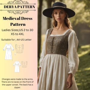 Medieval Dress Pattern ,Corset Sewing Pattern,Fairy,Regency,Elvish Dress,Maxi Dress,Halloween Costume , A0 A4 US Letter-US 2 to 30&#39;