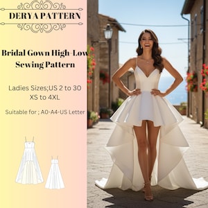 Bridal Gown Sewing Pattern: High-Low Ball Gown (A4 A0 US)