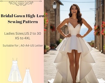 Bridal Gown Sewing Pattern,Women Dress Patterns,Evening,High-Low Ball Gown Size:US2-30 (A0-A4-USLETTER)