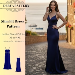 Slim Fit Evening Gown Dress Pattern,Women sewing,Balo,Party (PDF Download) US- 2-30