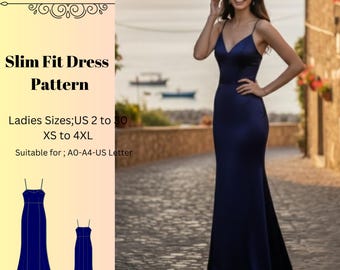 Slim Fit Evening Gown Dress Pattern,Women Dress Patterns,Balo,Party,Size:US2-30 (A0-A4-USLETTER)