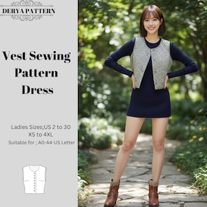 Front Bindeweste Schnittmuster: Gestepptes Patchwork Damen A0 A4-U 2to30 (PDF Pattern)